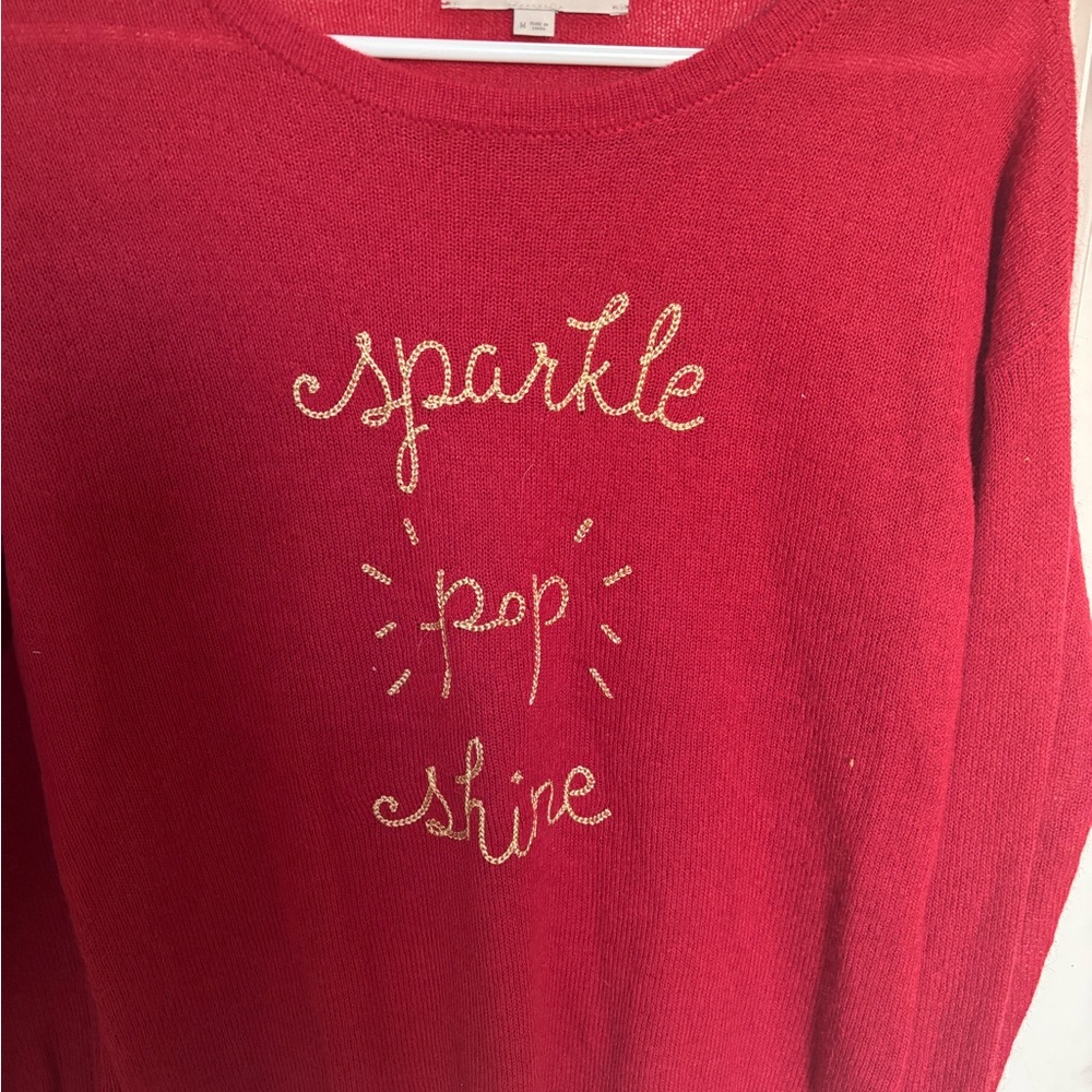 LOFT Red Sweater with Gold Sparkle Design
